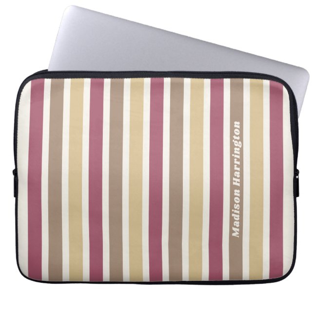 Aangepaste naam Retro Stripes Patroon Laptop Sleeve (Voorkant)