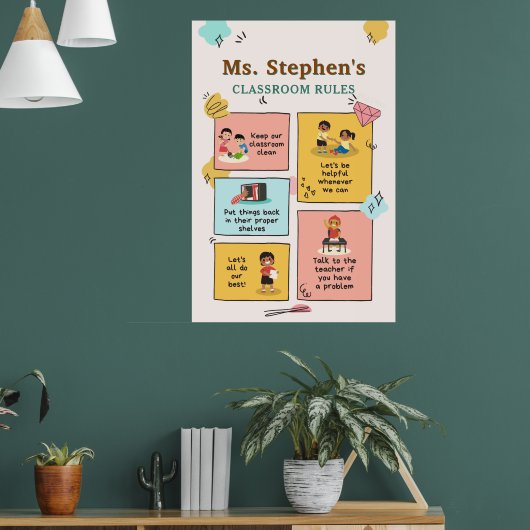 Aangepaste naam Retro Style Teacher's Classroom Ru Poster (Woonkamer 1)