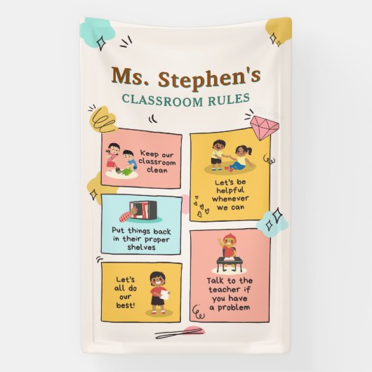 Aangepaste naam Retro Style Teacher's Classroom Ru Spandoek (Verticaal)