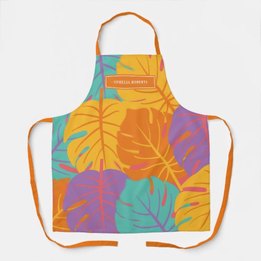 Aangepaste naam Retro Tropisch Blad Patroon Zomer Schort (Voorkant)