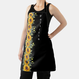 Aangepaste naam Retro Vrouwen Zonnebloemen Geel Schort