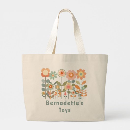 Aangepaste naam Retro  Wildflower Floral Daisy Grote Tote Bag (Achterkant)