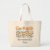 Aangepaste naam Retro  Wildflower Floral Daisy Grote Tote Bag (Voorkant)