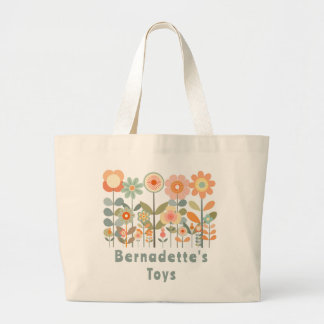 Aangepaste naam Retro Wildflower Floral Daisy Grote Tote Bag