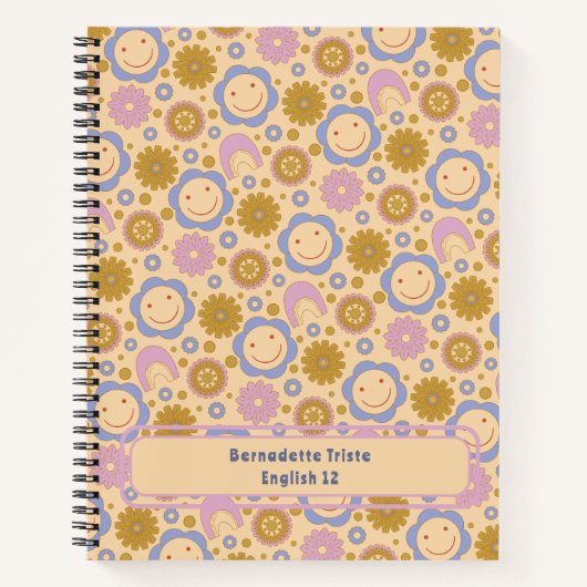 Aangepaste naam Retro  Wildflower Floral Daisy Notitieboek (Voorkant)