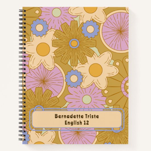 Aangepaste naam Retro  Wildflower Floral Daisy Notitieboek (Voorkant)