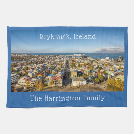 Aangepaste naam Reykjavik IJsland Theedoek (Horizontaal)