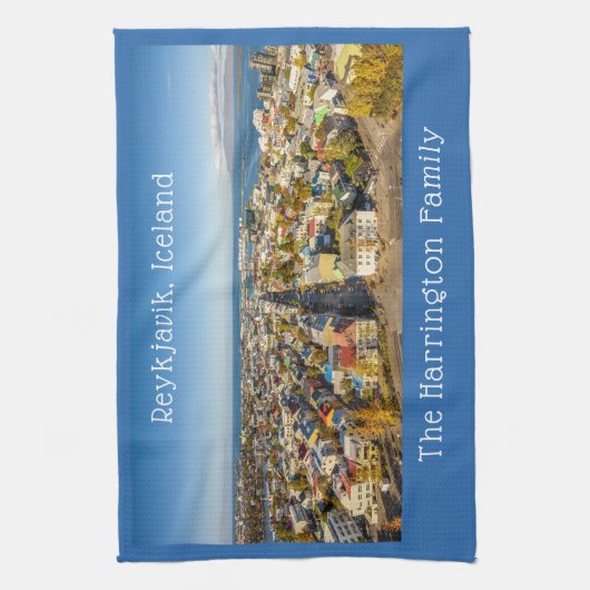 Aangepaste naam Reykjavik IJsland Theedoek (Verticaal)