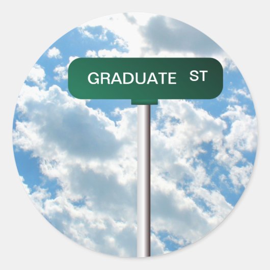 Aangepaste naam Road Street Sign on Blue Sky Ronde Sticker (Voorkant)