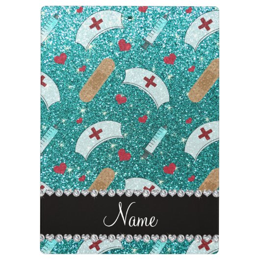Aangepaste naam robin blue glitter verpleegster pe klembord (Achterkant)