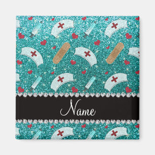 Aangepaste naam robin blue glitter verpleegster pe magneet