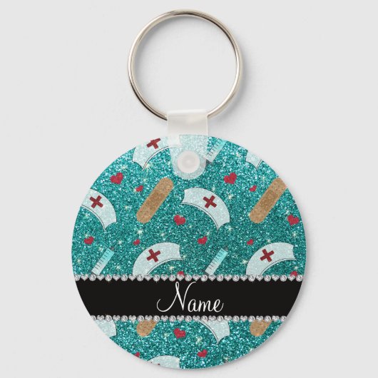 Aangepaste naam robin blue glitter verpleegster pe sleutelhanger (Voorkant)