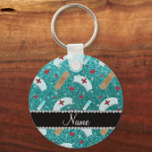 Aangepaste naam robin blue glitter verpleegster pe sleutelhanger (Voorkant)