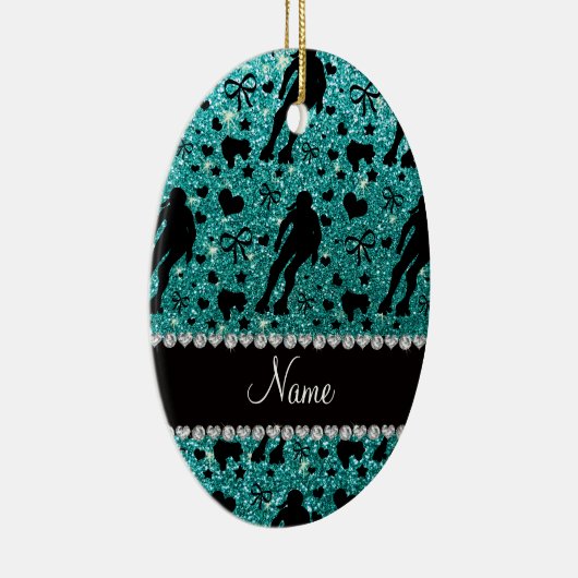 Aangepaste naam robin egg blue glitter roller derb keramisch ornament (Rechts)
