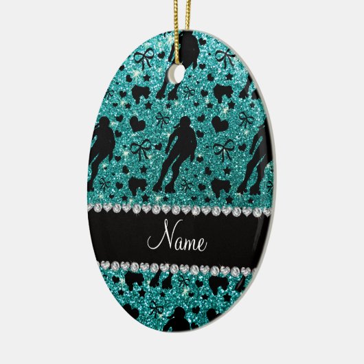 Aangepaste naam robin egg blue glitter roller derb keramisch ornament (Links)