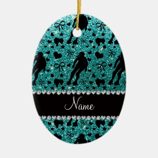 Aangepaste naam robin egg blue glitter roller derb keramisch ornament (Voorkant)