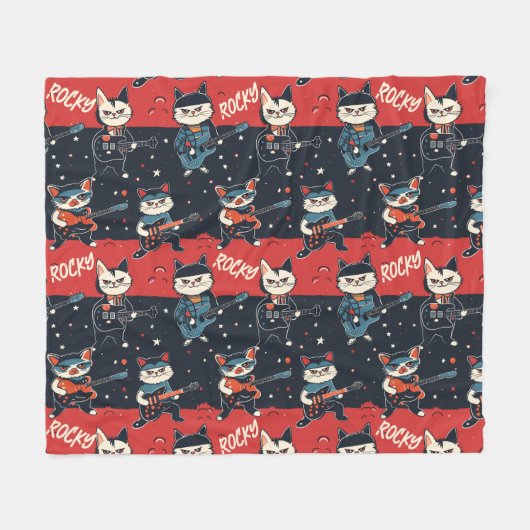AANGEPASTE NAAM Rock n' Roll Cats | Rood en zwart Fleece Deken (Voorkant (Horizontaal))