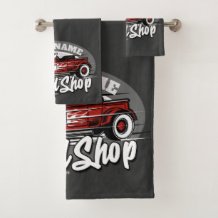 Aangepaste naam Rockabilly Roadster Speed Shop Gar Bad Handdoek