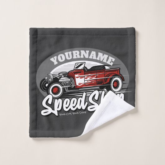Aangepaste naam Rockabilly Roadster Speed Shop Gar Bad Handdoek (Wasdoekje)