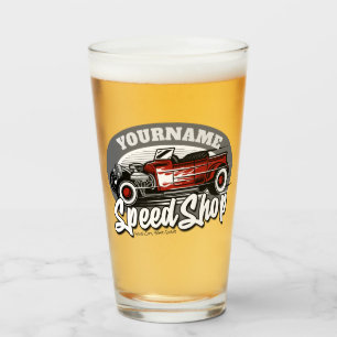 Aangepaste NAAM Rockabilly Roadster Speed Shop Gar Glas