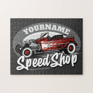 Aangepaste naam Rockabilly Roadster Speed Shop Gar Legpuzzel