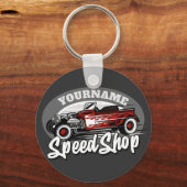 Aangepaste naam Rockabilly Roadster Speed Shop Gar Sleutelhanger (Voorkant)
