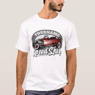 Aangepaste NAAM Rockabilly Roadster Speed Shop Gar T-shirt