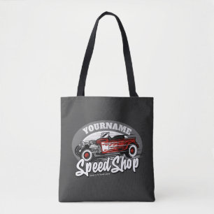 Aangepaste naam Rockabilly Roadster Speed Shop Gar Tote Bag
