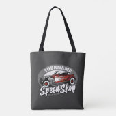 Aangepaste naam Rockabilly Roadster Speed Shop Gar Tote Bag (Achterkant)