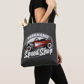 Aangepaste naam Rockabilly Roadster Speed Shop Gar Tote Bag (Dichtbij)