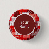 Aangepaste naam rode bandana patchwork paisley ronde button 3,2 cm (Voorkant)