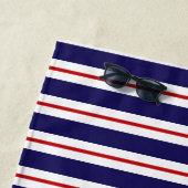 Aangepaste naam Rode Blauw en Witte Cabana Stripe Strandlaken (In situ)