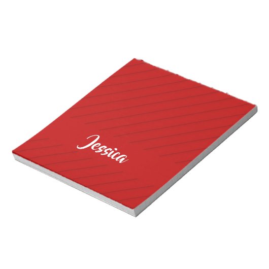 Aangepaste naam rode diagonaal getextureerde kunst notitieblok (Linkerzijde)