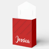 Aangepaste naam rode diagonaal plastic getextureer bedankdoosjes (Geopend)