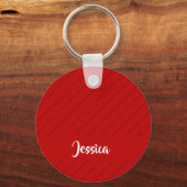 Aangepaste naam rode diagonaal plastic getextureer sleutelhanger (Voorkant)