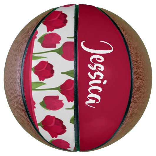 Aangepaste naam rode en roze rozen basketbal (Verticaal)