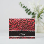 Aangepaste naam rode glitter leopard spots briefkaart (Staand voorkant)