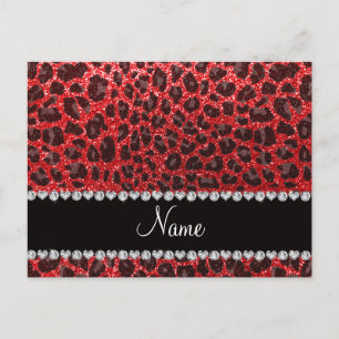 Aangepaste naam rode glitter leopard spots briefkaart