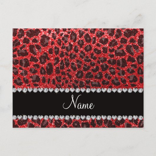 Aangepaste naam rode glitter leopard spots briefkaart (Voorkant)