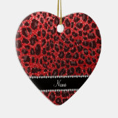 Aangepaste naam rode glitter leopard spots keramisch ornament (Rechts)