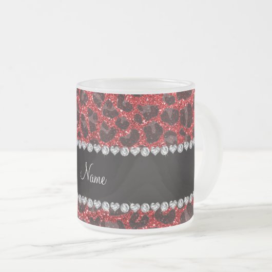 Aangepaste naam rode glitter leopard spots matglas koffiemok (Voorkant rechts)