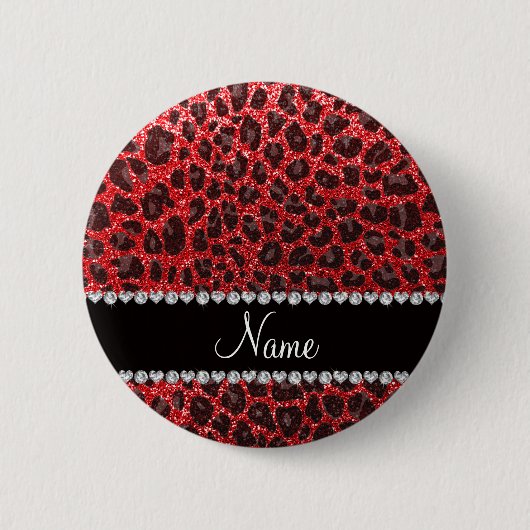 Aangepaste naam rode glitter leopard spots ronde button 5,7 cm (Voorkant)