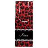Aangepaste naam rode glitter leopard spots wijn cadeautas (Voorkant)