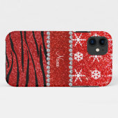Aangepaste naam rode glitter-zebra sneeuwvlokken Case-Mate iPhone case (Achterkant (horizontaal))