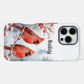 Aangepaste Naam Rode Kardinaal Vogel Winter Sneeuw iPhone Hoesje (Achterkant horizontaal)
