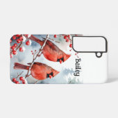 Aangepaste Naam Rode Kardinaal Vogel Winter Sneeuw Samsung Galaxy Hoesje (Achterkant horizontaal)