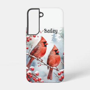 Aangepaste naam Rode Kardinaalvogel Winter Sneeuw Samsung Galaxy Hoesje