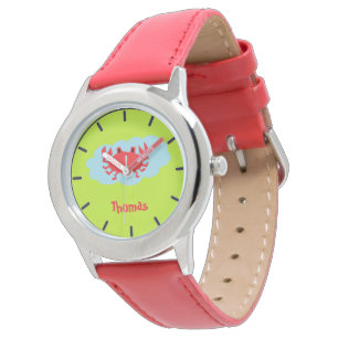 Aangepaste naam rode krab op blauw en groen horloge