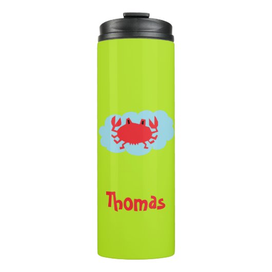Aangepaste naam rode krab op blauw en groen thermosbeker (Voorkant)