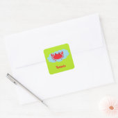 Aangepaste naam rode krab op blauw en groen vierkante sticker (Envelop)
